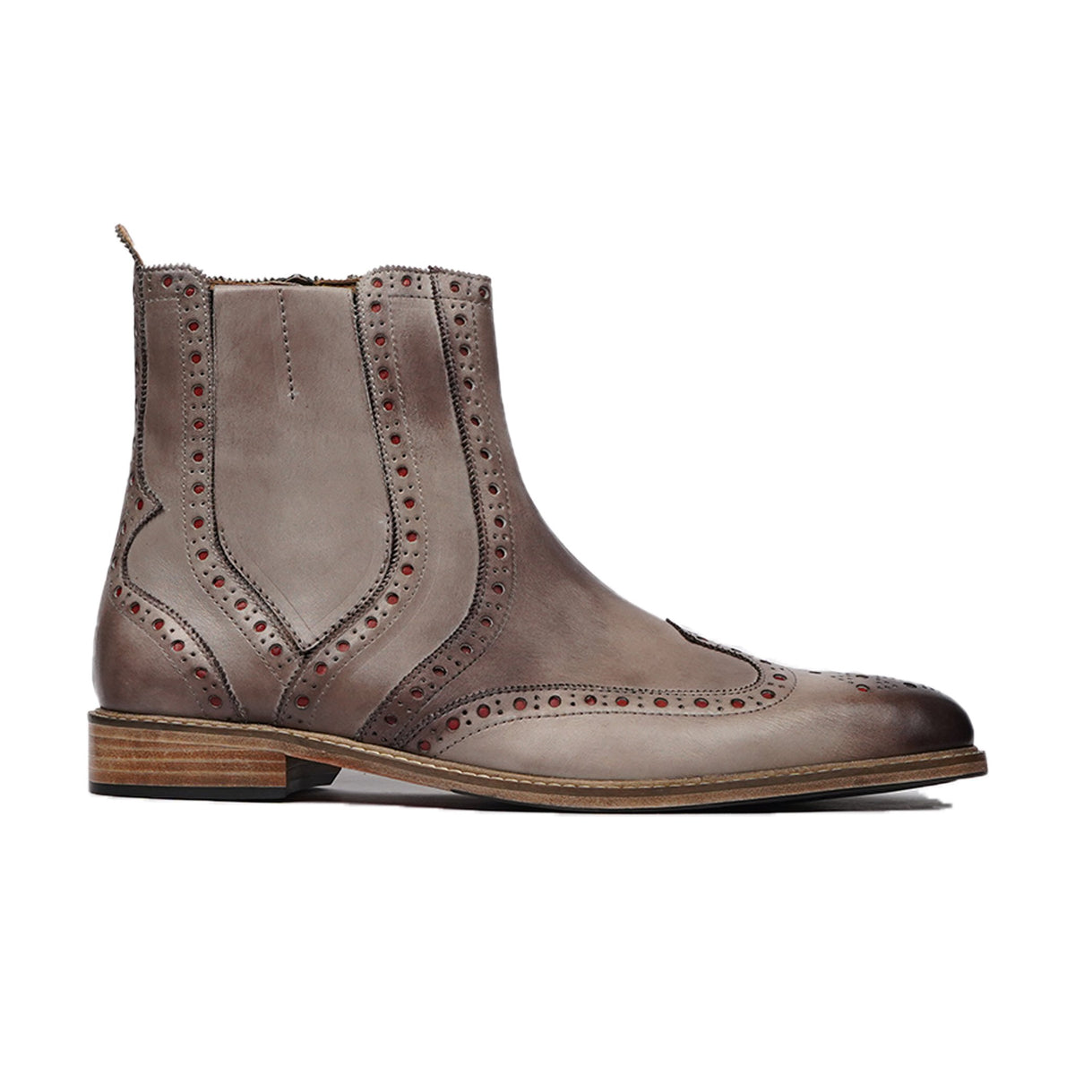 Taupe Brown Wingtip Chelsea Boots by Don Velmaro